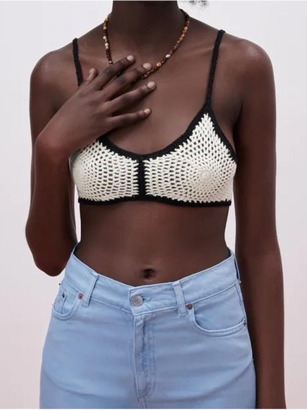 Zara Cream Crochet Bralette with Black Trim